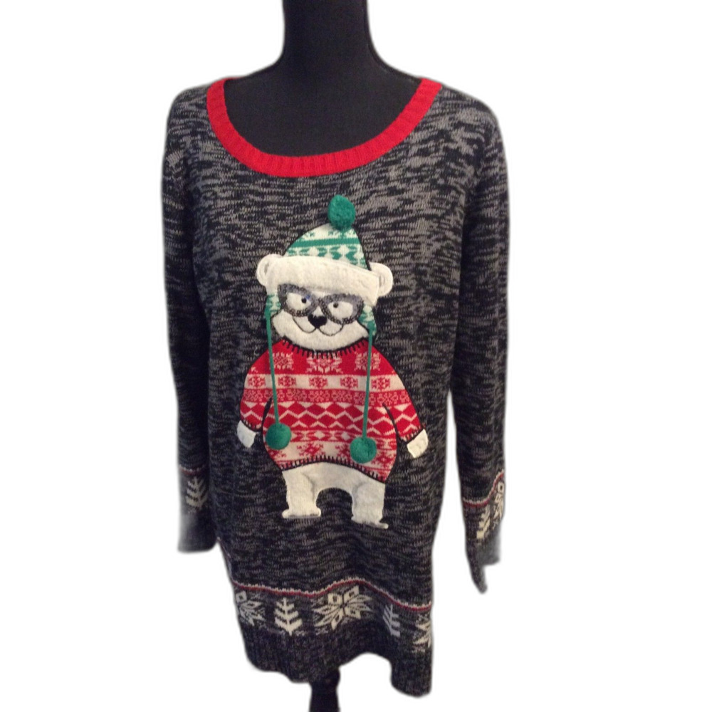Christmas Ugly Sweater XL Polar Bear Black Red Women's